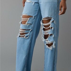 AE Dreamy Drape Stretch Ripped Super High-waisted Baggy Wide-leg Jeans NWT